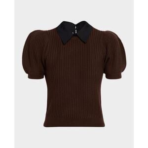 NWOT Alice + Olivia Chase Cable-Knit Puff-Sleeve Sweater Polo sz M